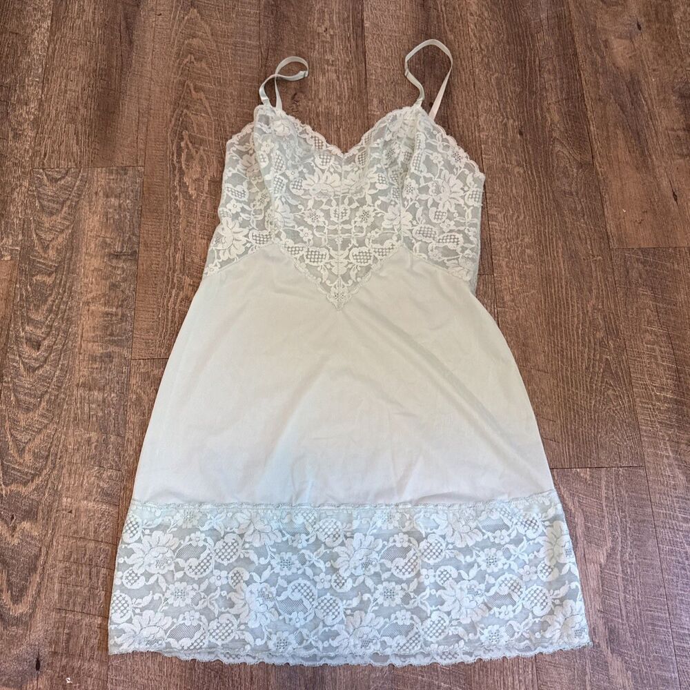 Vintage 50s Vanity Fair Full Slip Nightie Lingerie Pastel Blue Lace Coquette